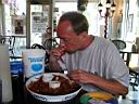 P1010232.jpg: Sean eating his crawdads at Kenny B's